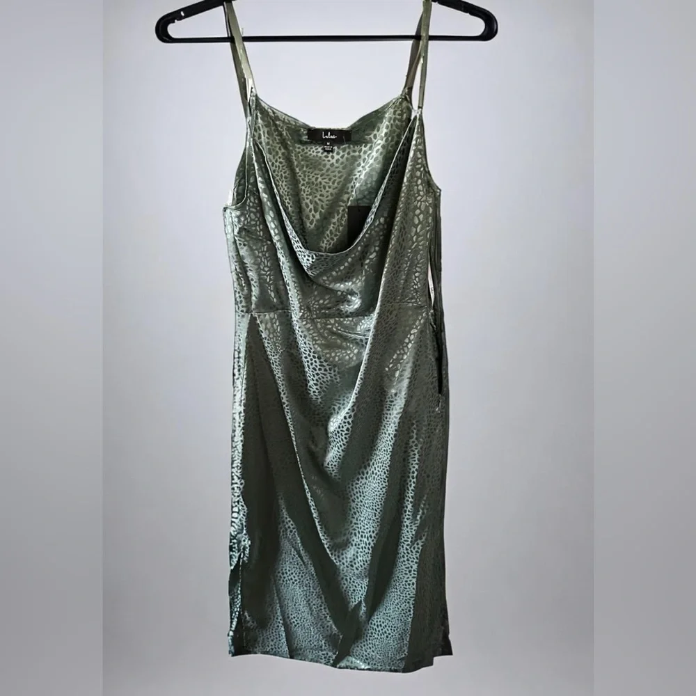 NWT Lulus Total Stunner Sage Green Satin Jacquard Cowl
Neck Midi Dress - Picture 3 of 5